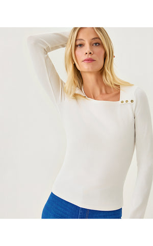 Beaty Long Sleeve Square Neck Knit Top - Coconut