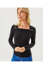 Beaty Long Sleeve Square Neck Knit Top - Noir