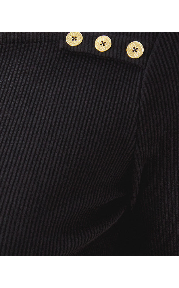 Beaty Long Sleeve Square Neck Knit Top - Noir