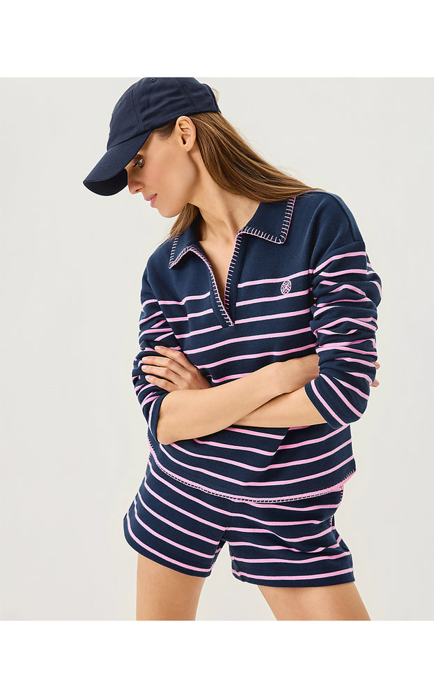 4" Aubra Mid Rise Terry Short - Low Tide Navy Legacy Stripe