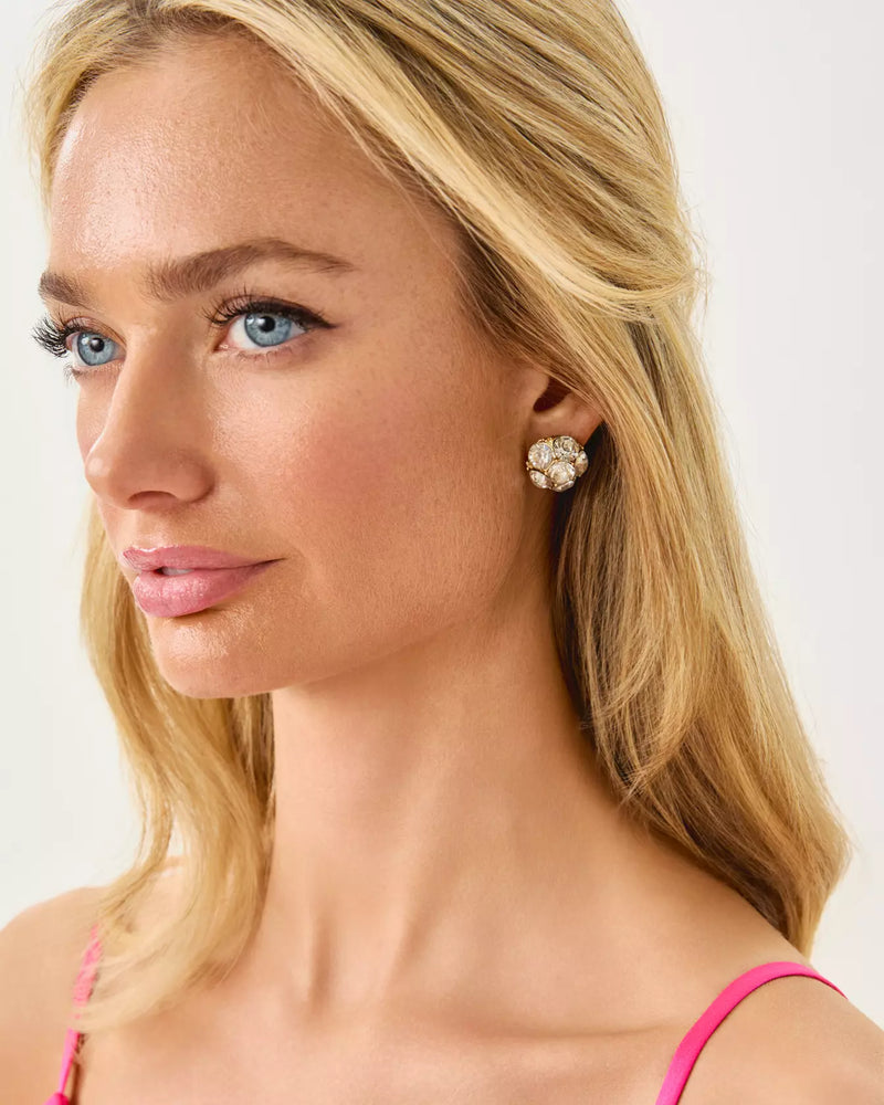 All Dahled Up Stud Earrings - Gold Metallic