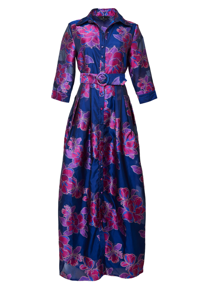 Cecilia Gown Fuchsia Navy Peony Organza