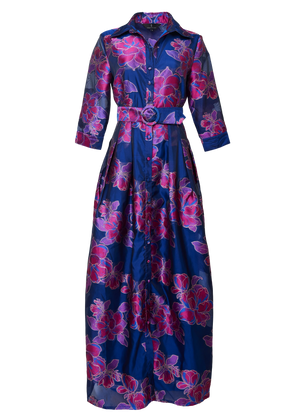 Cecilia Gown Fuchsia Navy Peony Organza