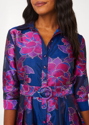 Cecilia Gown Fuchsia Navy Peony Organza