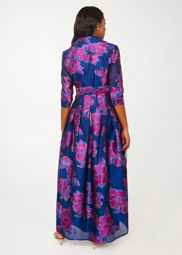 Cecilia Gown Fuchsia Navy Peony Organza