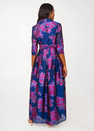 Cecilia Gown Fuchsia Navy Peony Organza