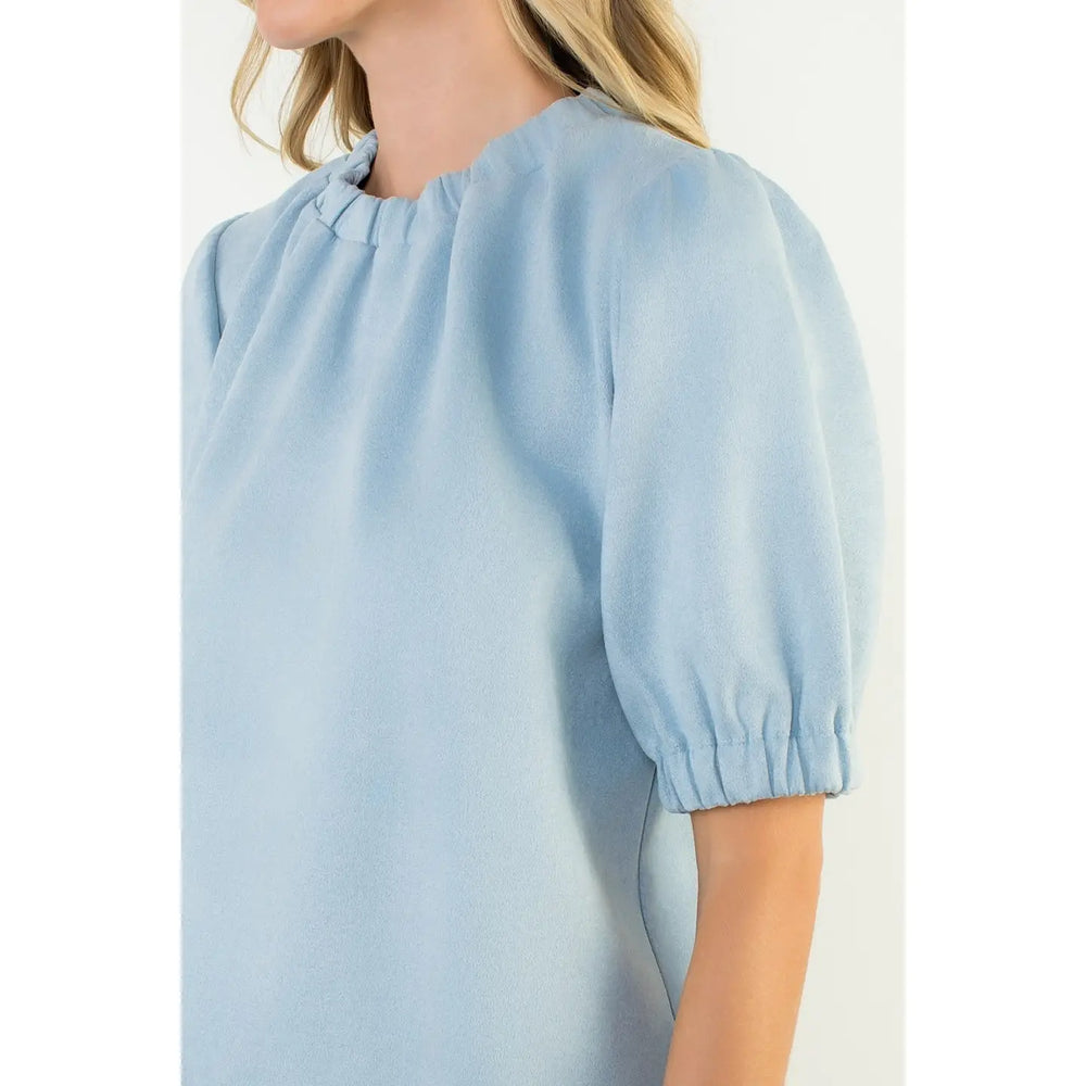 Short Sleeve Suede Top - Light Blue