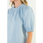 Short Sleeve Suede Top - Light Blue