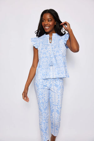 Flutter Sleeve Top - Tropical Block Print
