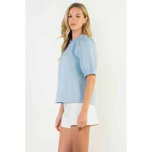 Short Sleeve Suede Top - Light Blue