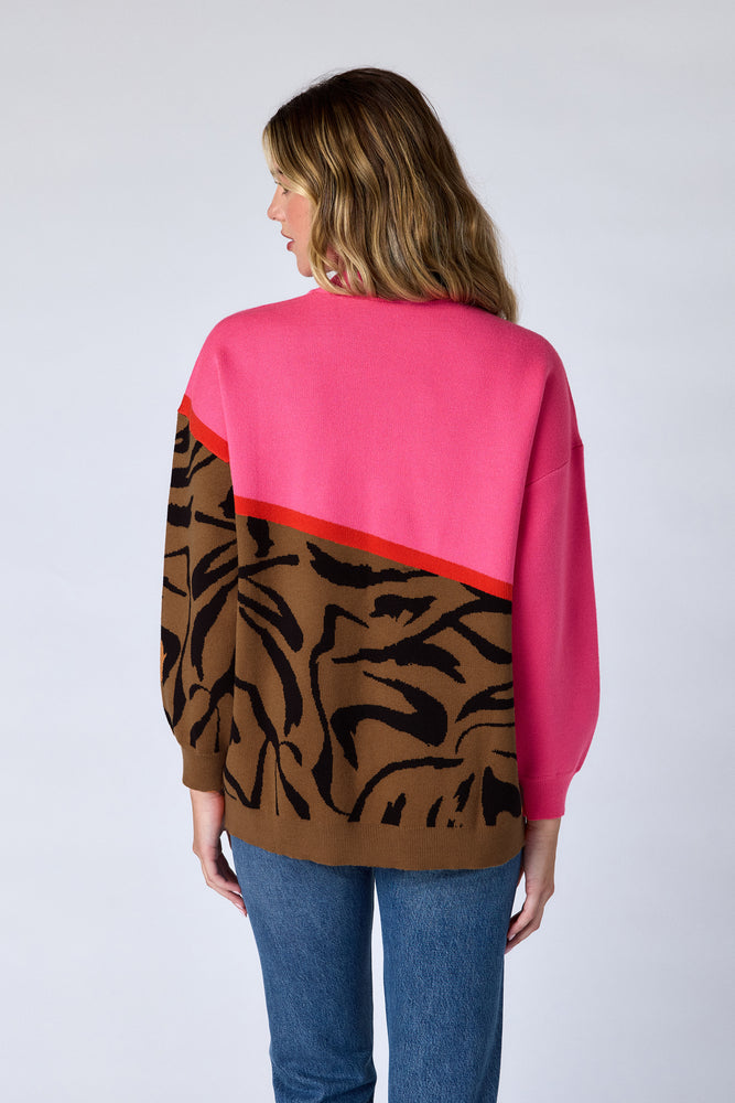 Maxton Sweater - Pink Zebra Colorblock