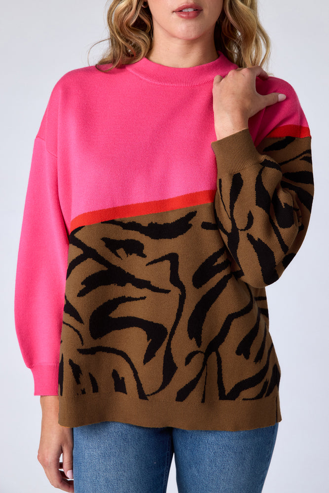 Maxton Sweater - Pink Zebra Colorblock