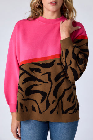 Maxton Sweater - Pink Zebra Colorblock