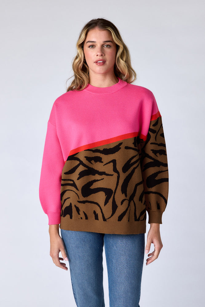 Maxton Sweater - Pink Zebra Colorblock