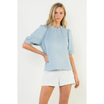 Short Sleeve Suede Top - Light Blue