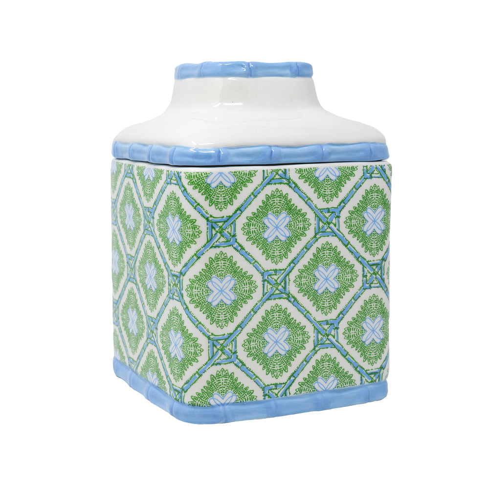 Ceramic Tissue Holder, Bamboo Logo Trellis