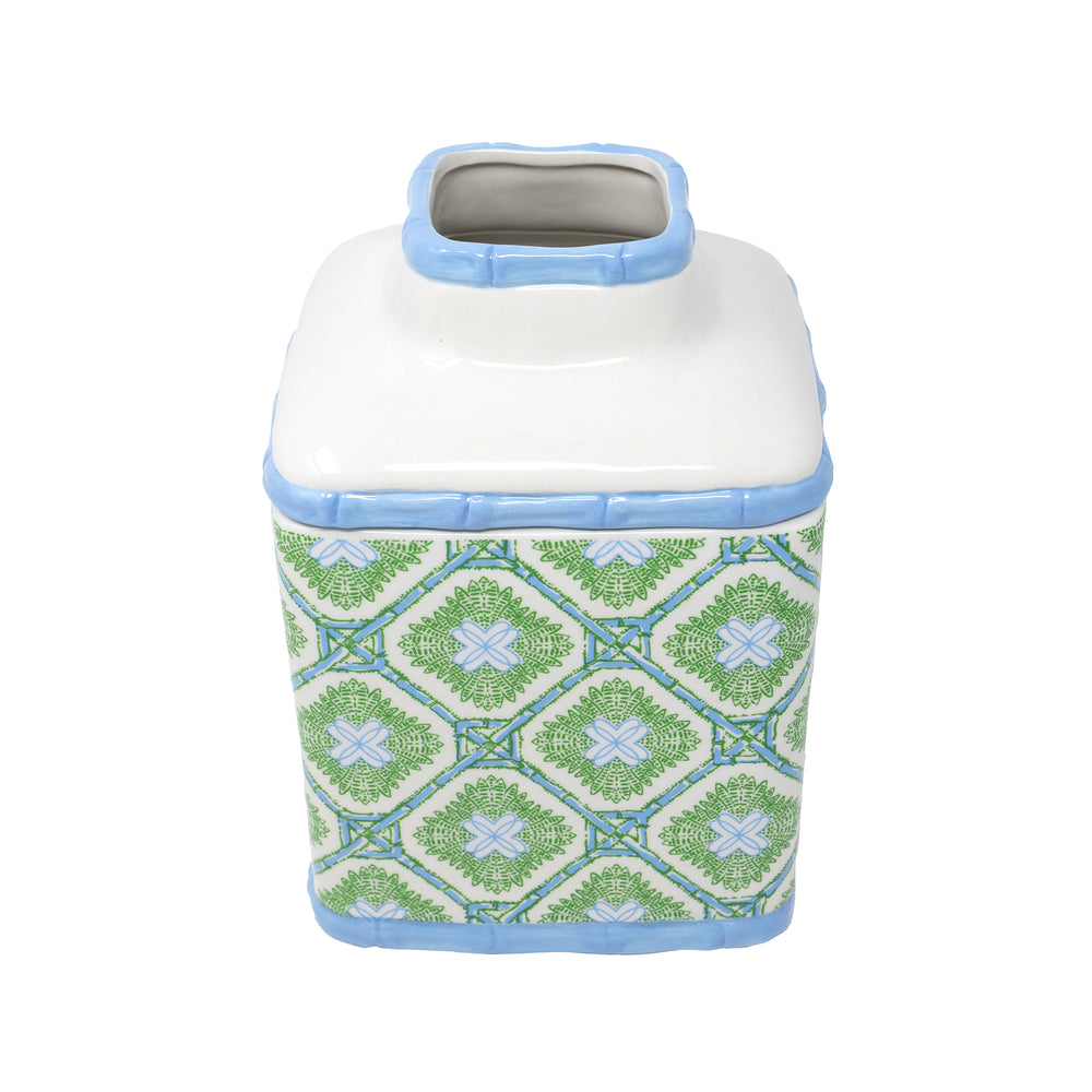 Ceramic Tissue Holder, Bamboo Logo Trellis