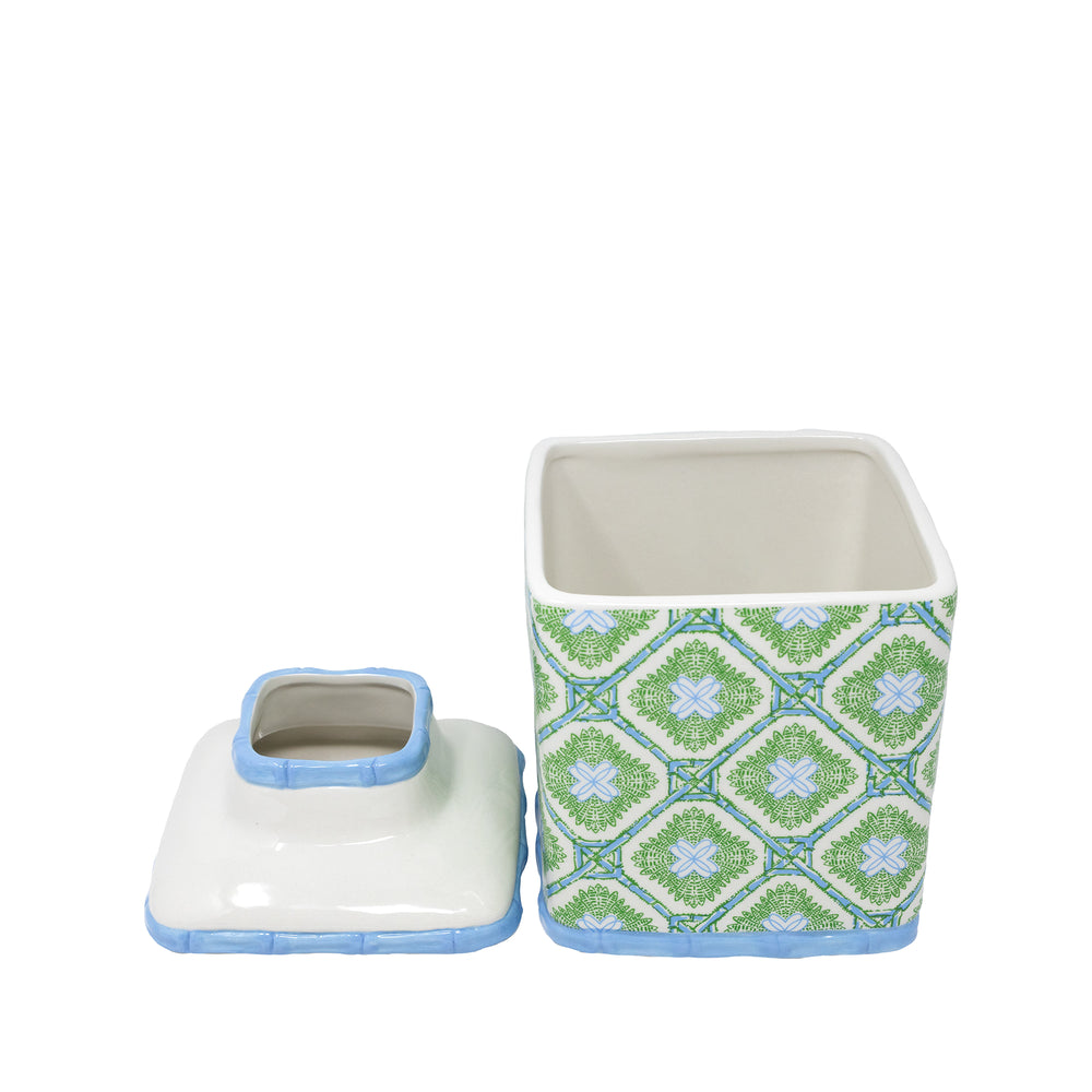 Ceramic Tissue Holder, Bamboo Logo Trellis