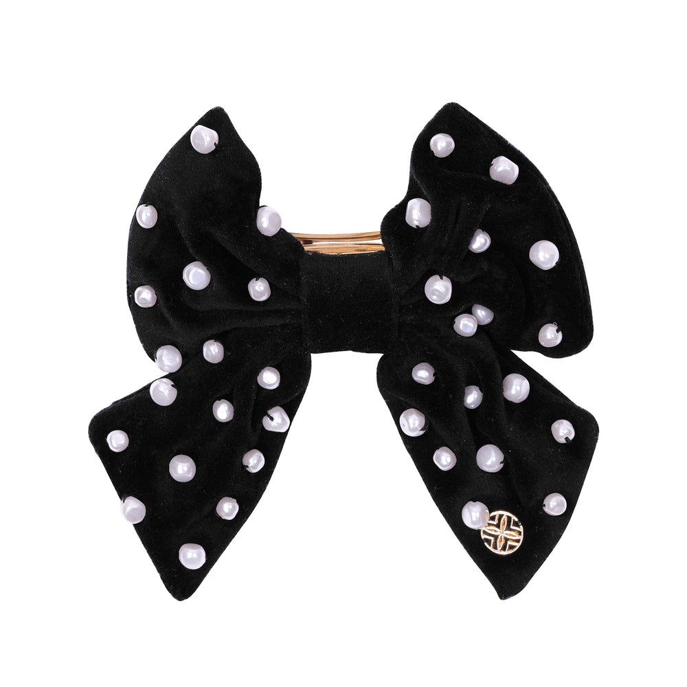 Embellished Velvet Barrette Bow, Onyx