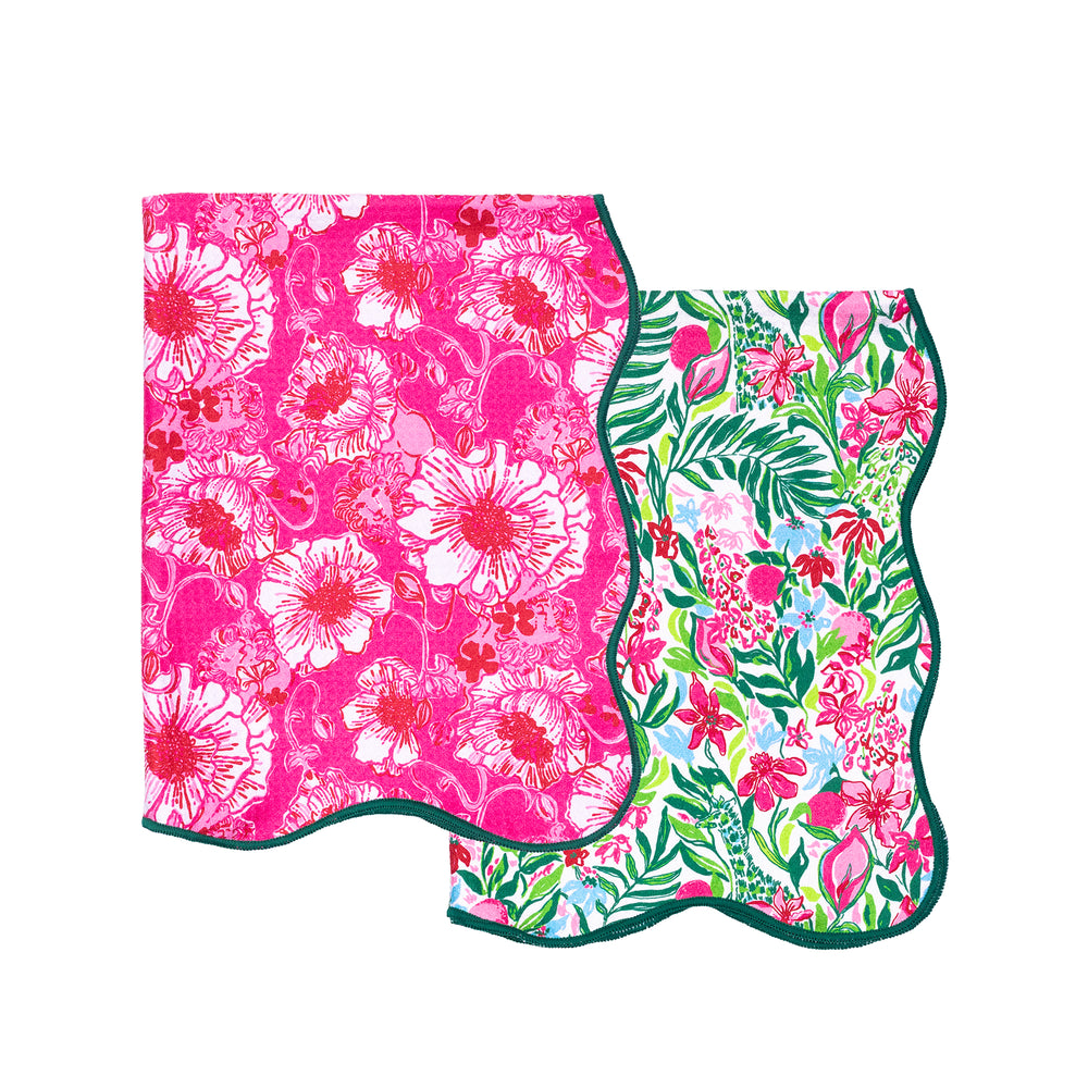 Scallop Edge Tea Towel Set, Feeling Poppy/Glowing Gardens