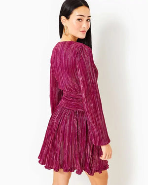 Jessamie Long Sleeve Dress - Mulberry - Foil Printed Crinkle Woven