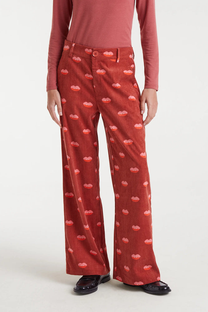 Lips Corduroy Pants - Brown