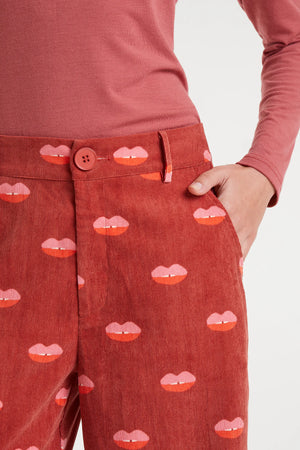 Lips Corduroy Pants - Brown