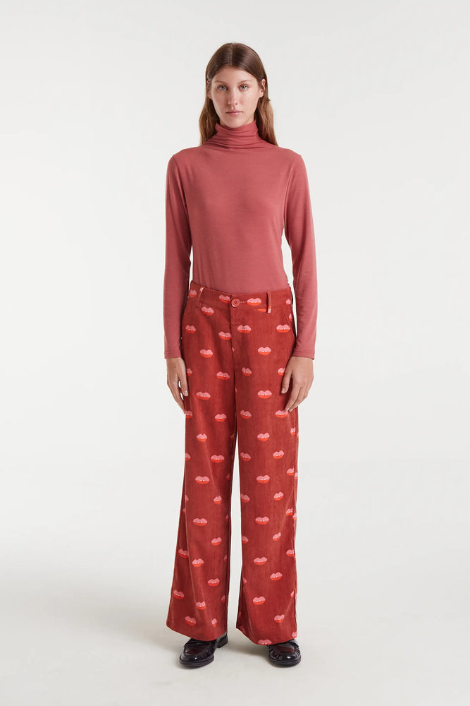 Lips Corduroy Pants - Brown