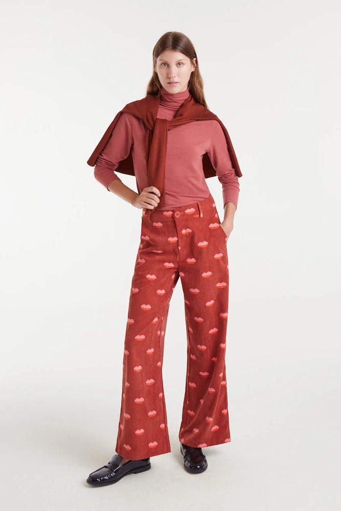 Lips Corduroy Pants - Brown