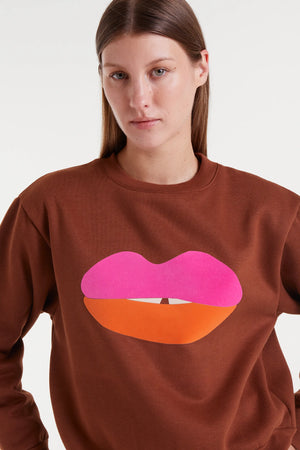 Lips Sweatshirt - Brown