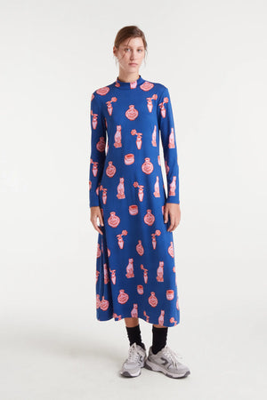 Cat & Vase Dress - Navy