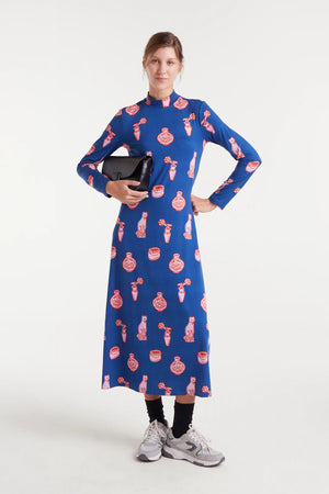 Cat & Vase Dress - Navy