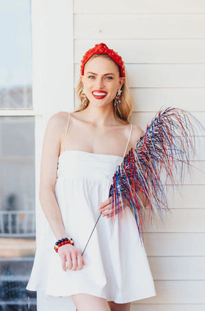 Adult Size Shimmer Headband with Hand-Sewn Crystals - Red