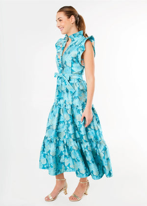 Sleeveless Sadie Maxi Dress Aqua Floral Jacquard