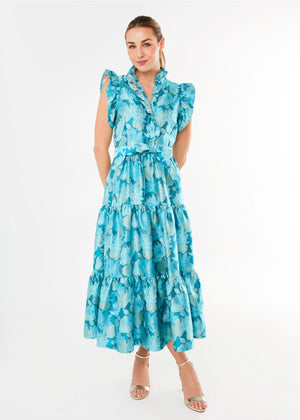 Sleeveless Sadie Maxi Dress Aqua Floral Jacquard