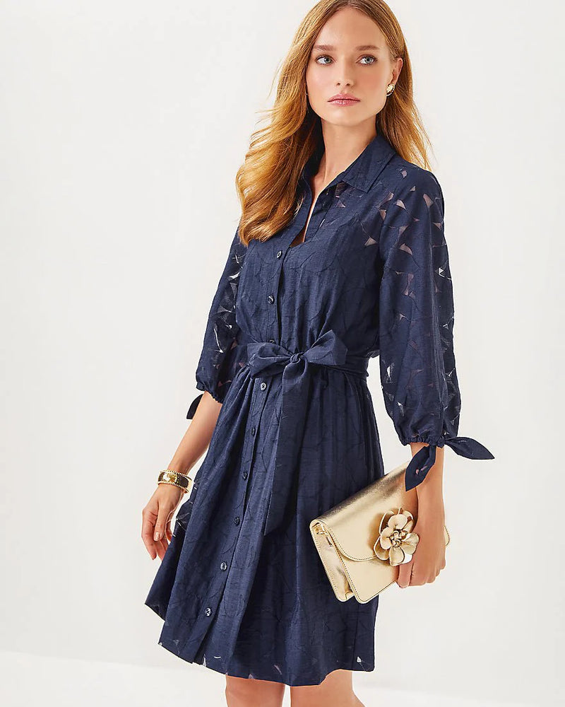 Amrita Midi Dress - True Navy Soiree Eyelet