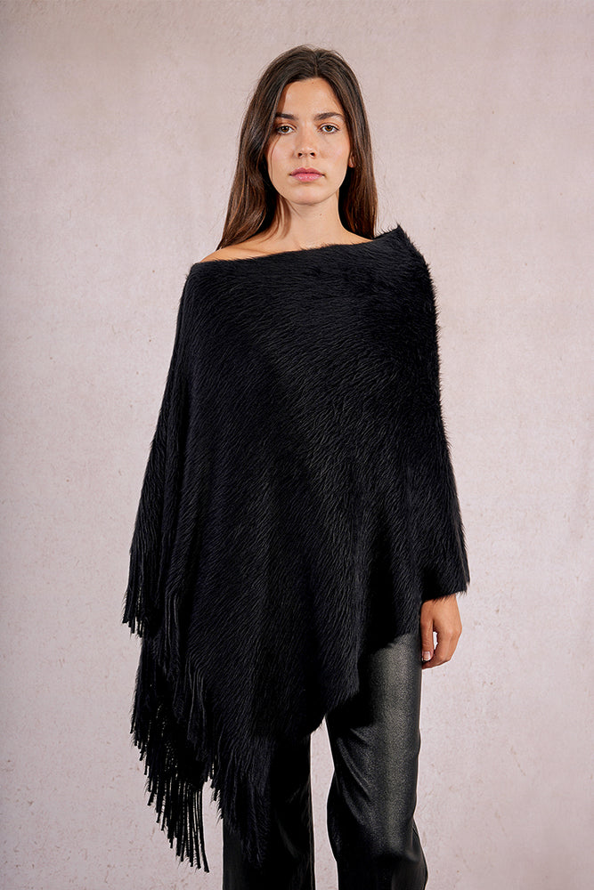 Ladies Knitted Poncho - Black