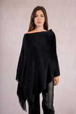 Ladies Knitted Poncho - Black