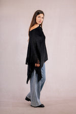 Ladies Knitted Poncho - Black