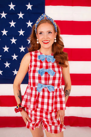Gingham Picnic Peplum Top with Bows