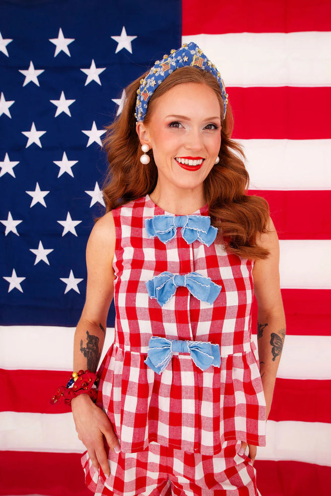 Gingham Picnic Peplum Top with Bows
