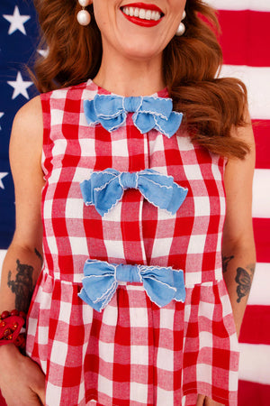 Gingham Picnic Peplum Top with Bows