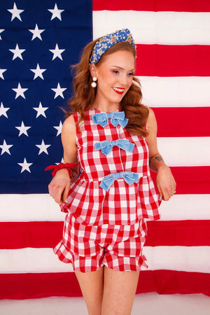 Gingham Picnic Peplum Top with Bows