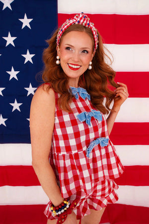 Gingham Picnic Peplum Top with Bows