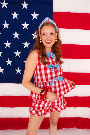 Gingham Picnic Peplum Top with Bows