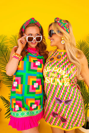 Here Comes The Sun Rainbow Parquet Mod Dress