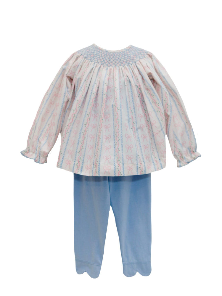Floral Stripe & Bows Long Sleeve Bishop Smock Legging Set