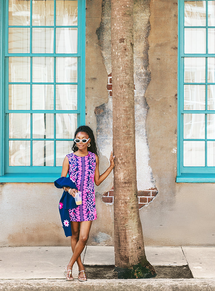 Edita Shift Dress - Starlight Navy Once And Floral Engineered