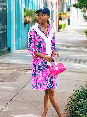 Saralyn Popover Shirtdress - Starlight Navy Once And Floral