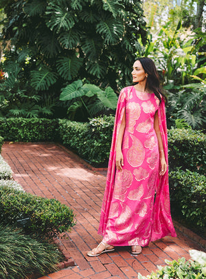 Madelyn Silk Boat Neck Maxi Caftan - Parigi Pink Shes So Fly Metallic Clip